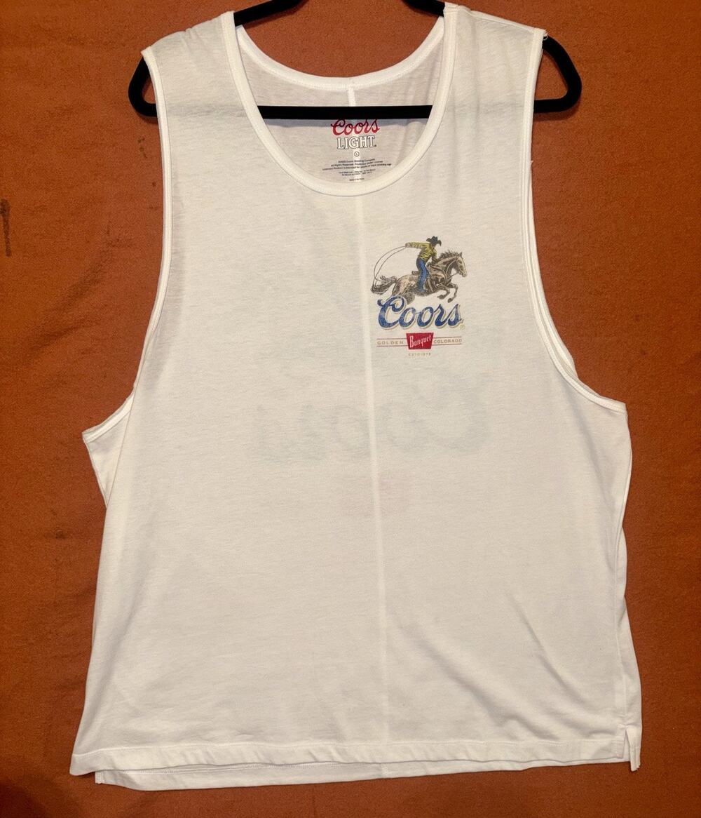 Coors Banquet Men's White Graphic Coors Lager Tank Top Size Large